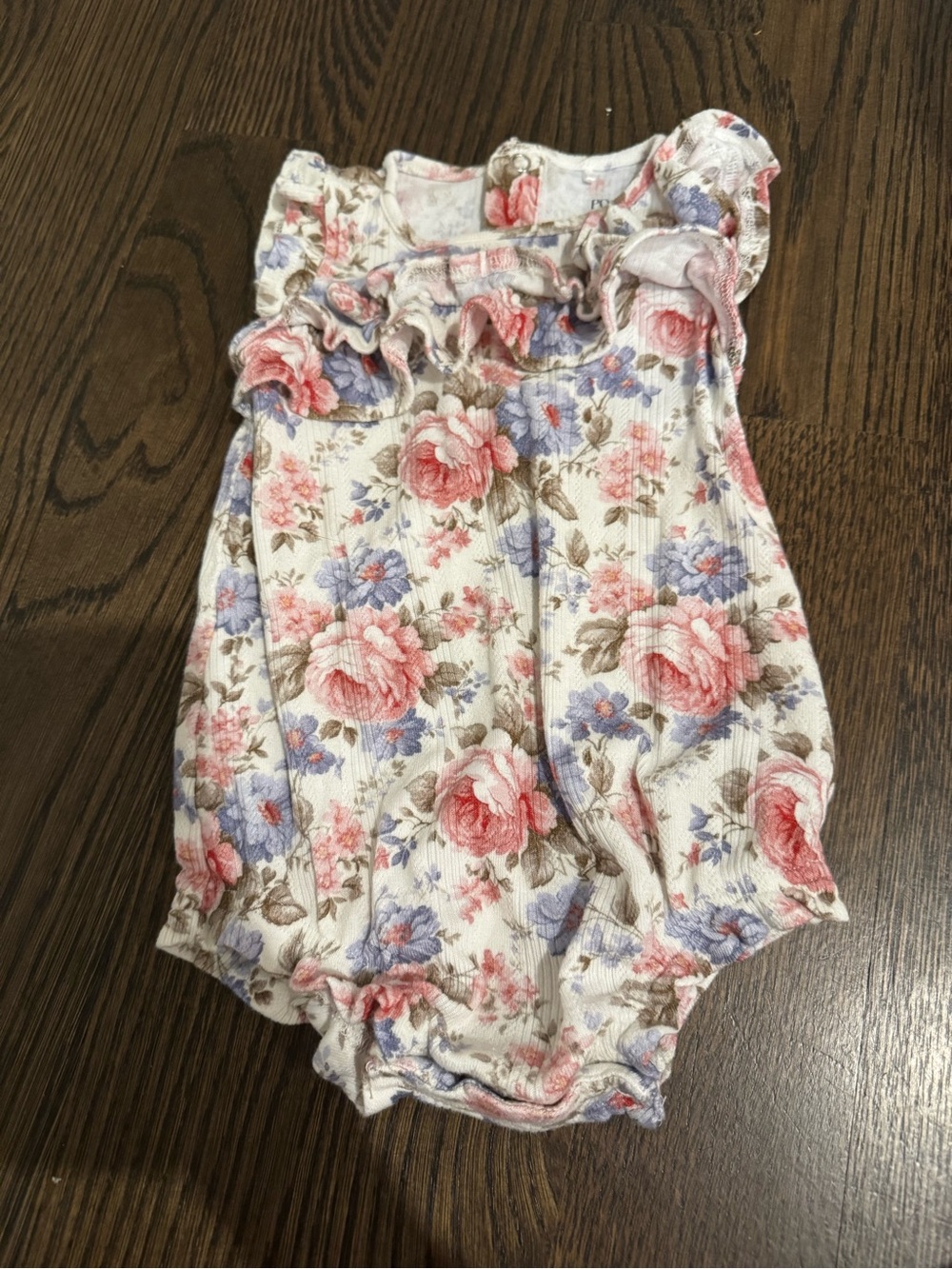 Posh Peanut Floral Ruffle Romper in Cream, Pink & Blue